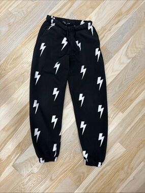 Starfit size Small Black Sweatpants with White Lightning Bolt Print